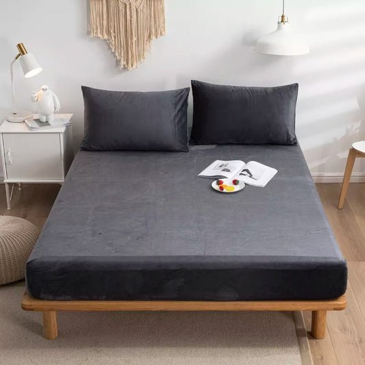 MILKY VELVET FITTED BEDSHEET - CHARCOAL GREY