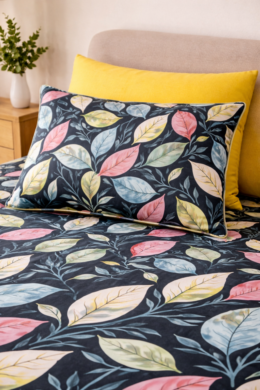 Pure Cotton Fitted Sheet Set - Neon Leaves