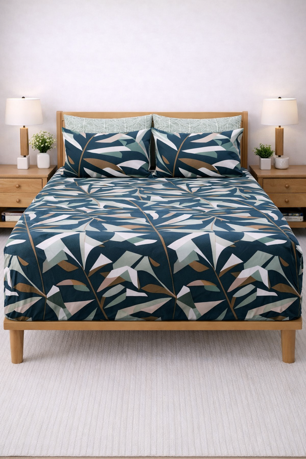 Pure Cotton Fitted Sheet Set - Bold Leaves