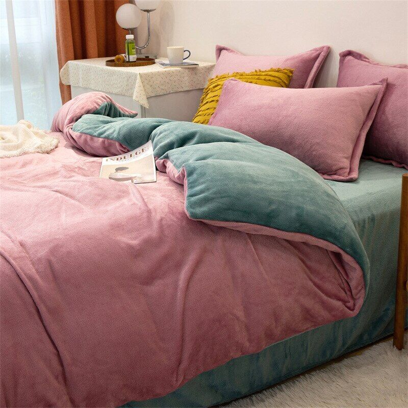 Reversible Velvet Duvet Cover - Rose Pink & Bamboo Green