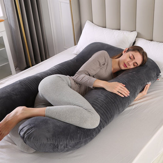 Full Body U Shape Velvet Pillow - Dark Grey