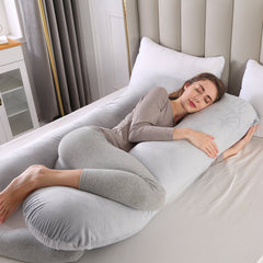 Full Body U Shape Velvet Pillow - Light Grey