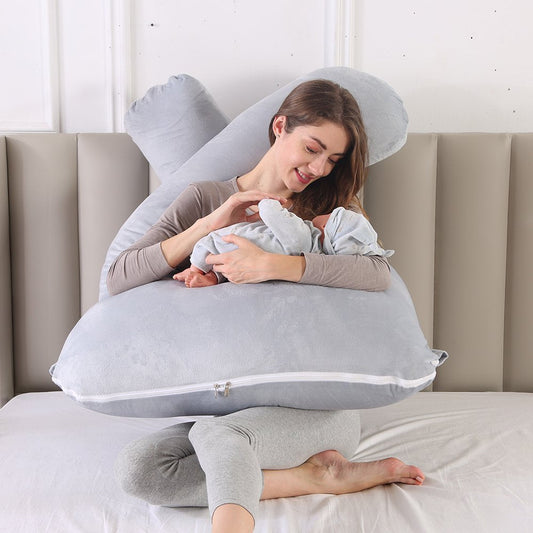 Full Body U Shape Velvet Pillow - Light Grey