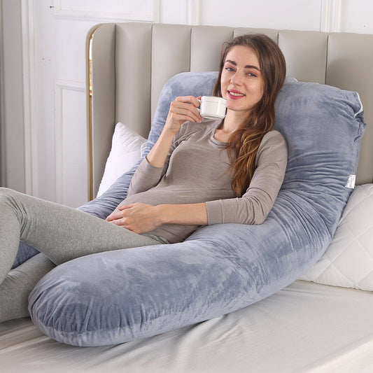 Full Body U Shape Velvet Pillow - Grey