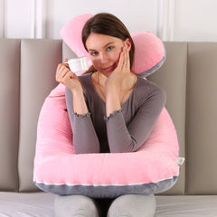 Full Body U Shape Velvet Pillow - Pink Grey