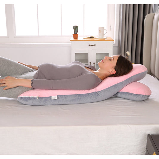 Full Body U Shape Velvet Pillow - Pink Grey