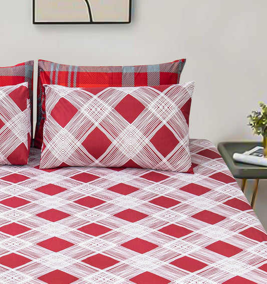 Pure Cotton Bed Sheet Set - Red Blocks