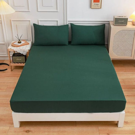 Cotton Fitted Bed Sheet With Pillows - Dark Green