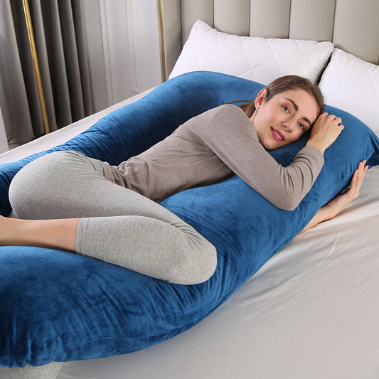 Full Body U Shape Velvet Pillow - Blue