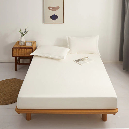 Cotton Fitted Bed Sheet With Pillows - White Shades