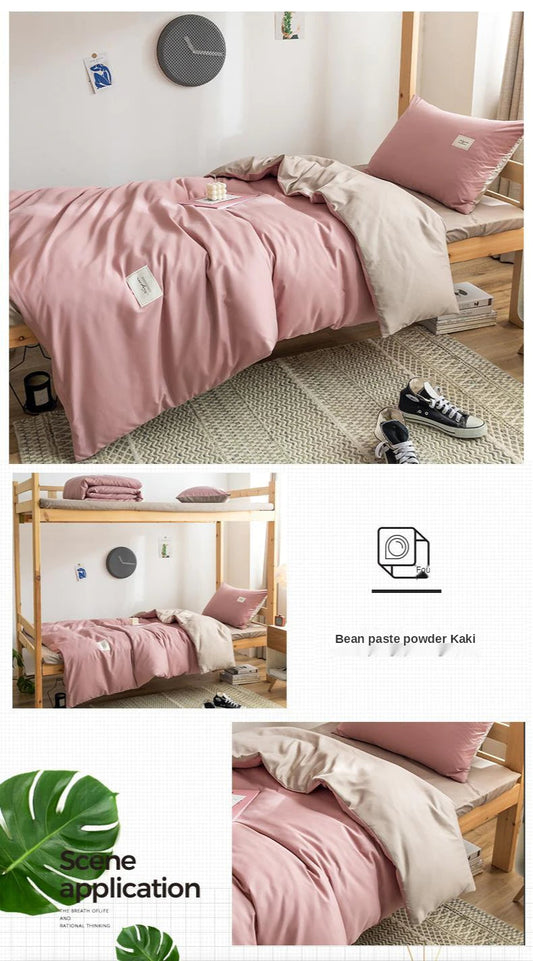 Reversible Duvet Cover With Fitted Sheet - Rose Pink