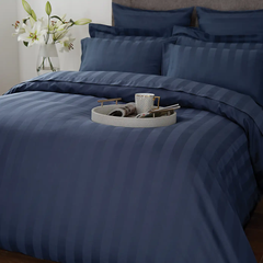 Cotton Sateen Stripe Duvet Cover Set - Blue Shades