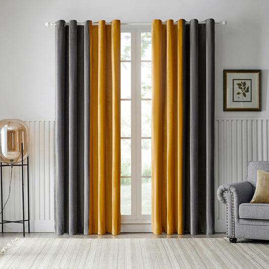 Dual Shades Premium Quality Velvet Curtain - Mustard & Grey