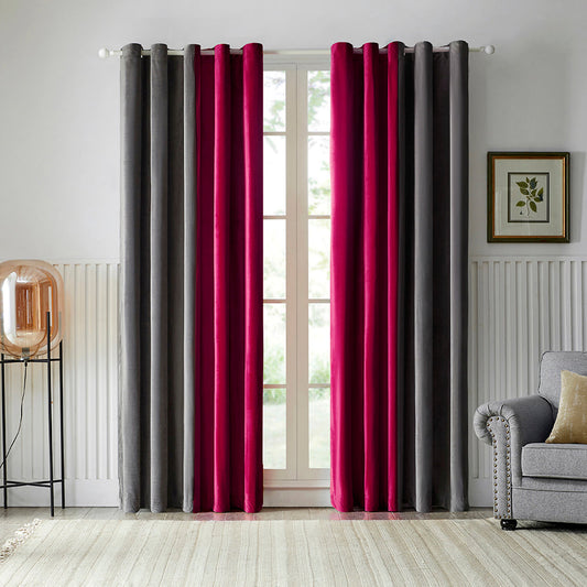 Dual Shades Premium Quality Velvet Curtain - Red & Grey