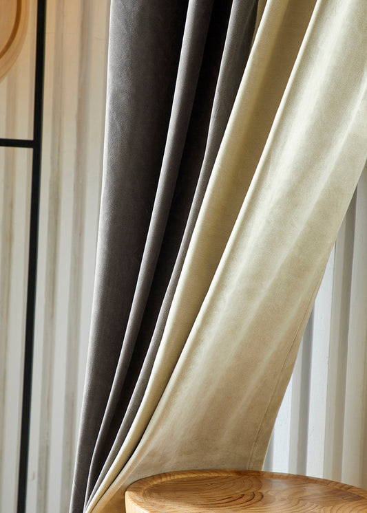 Dual Shades Premium Quality Velvet Curtain - Offwhite & Grey