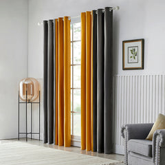 Dual Shades Premium Quality Velvet Curtain - Mustard & Grey