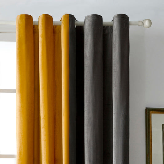 Dual Shades Premium Quality Velvet Curtain - Mustard & Grey