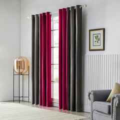 Dual Shades Premium Quality Velvet Curtain - Red & Grey