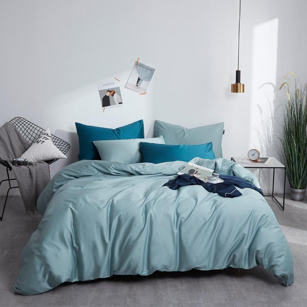 4 Pillows Cotton Sateen Bed Sheet - Turquoise