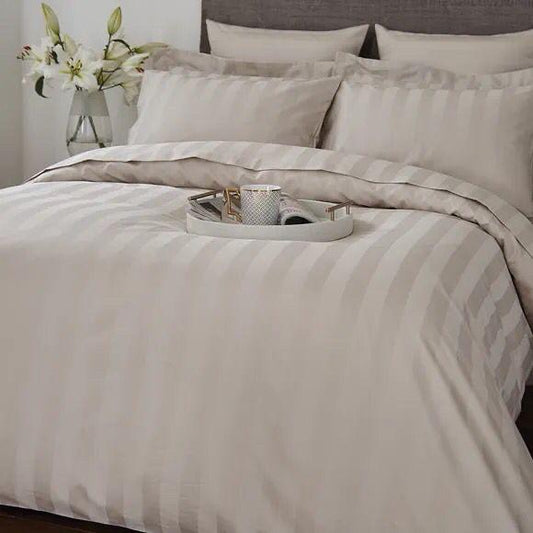 Cotton Sateen Stripe Duvet Cover Set - Almond White