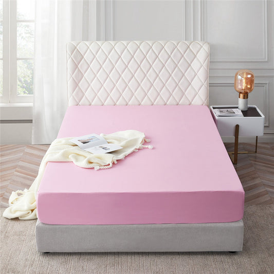 Cotton Fitted Bed Sheet With Pillows - Baby Pink