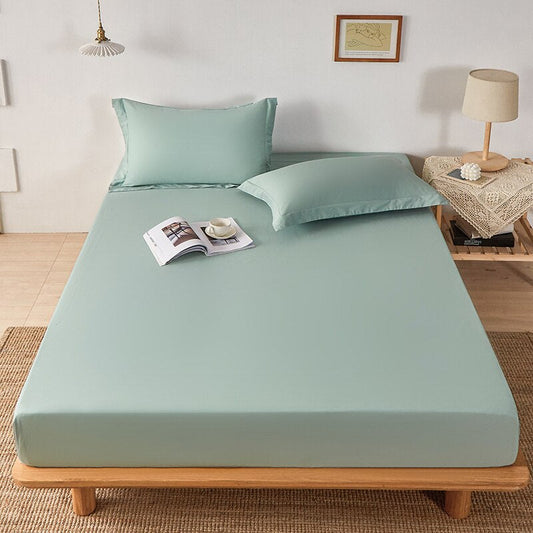 Cotton Fitted Bed Sheet With Pillows - Light Green