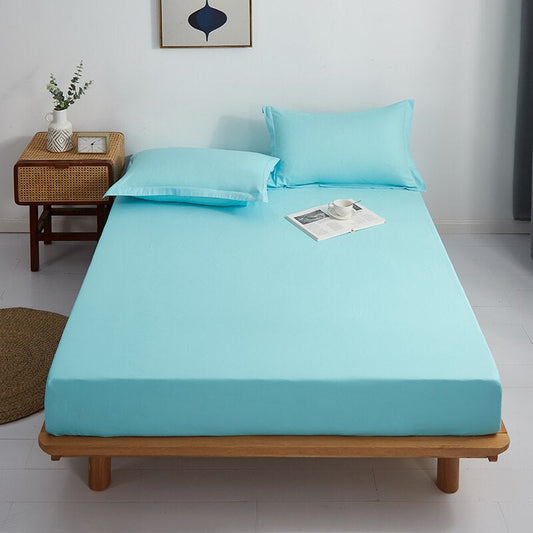 Cotton Fitted Bed Sheet With Pillows - Baby Blue